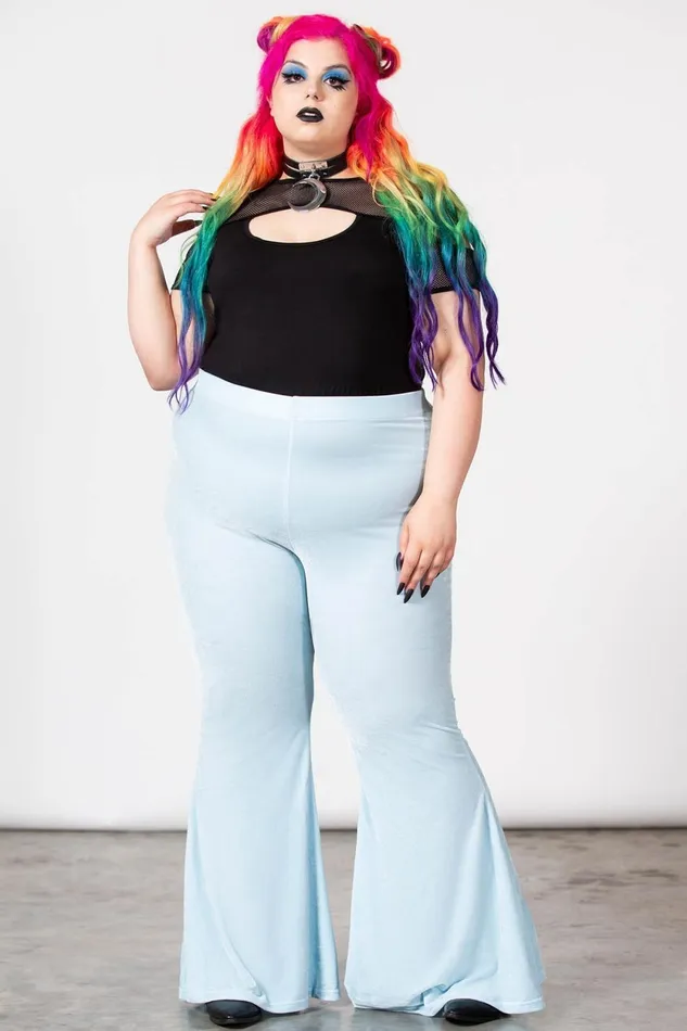 Women Velvet Killstar Moondance Bell Bottoms PASTEL BLUE