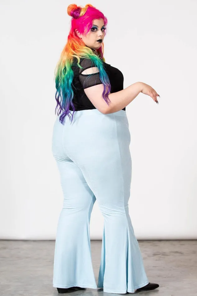 Women Velvet Killstar Moondance Bell Bottoms PASTEL BLUE