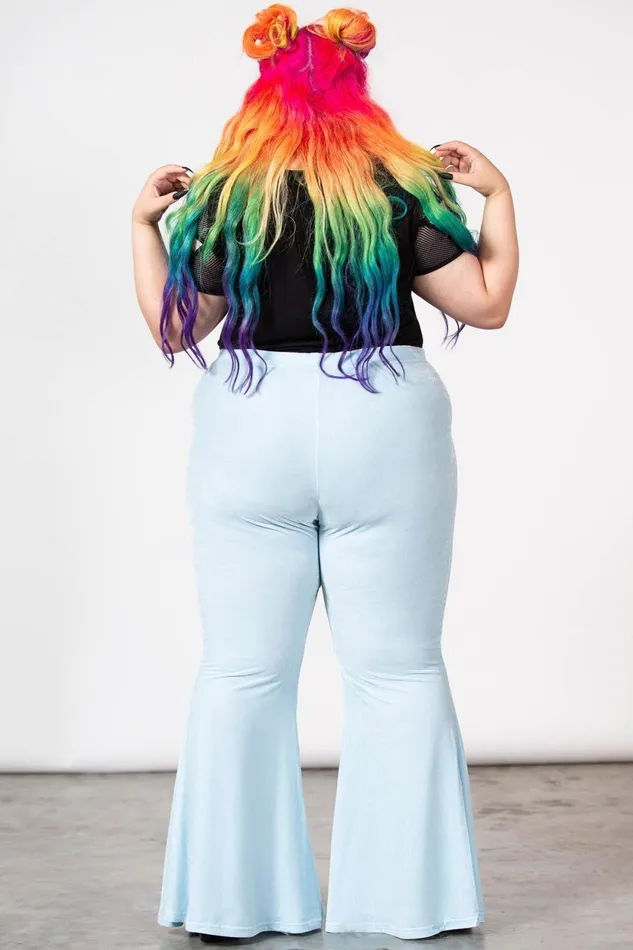 Women Velvet Killstar Moondance Bell Bottoms PASTEL BLUE