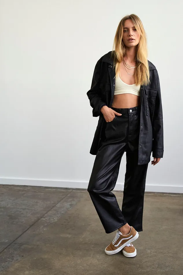 Women WideLeg Jeans Free People Levi039s Faux Leather Ribcage Straight Jeans Leather Night Black Women WideLeg Jeans Free People Levi039s Faux Leather Ribcage Straight Jeans Leather Night Black