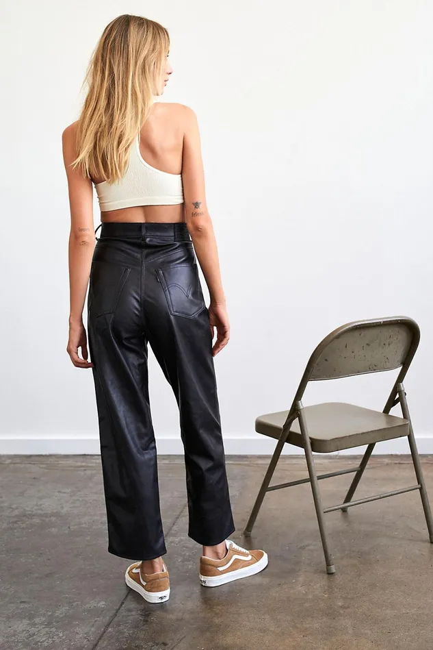 Women WideLeg Jeans Free People Levi039s Faux Leather Ribcage Straight Jeans Leather Night Black