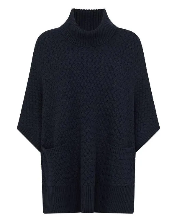 Women Women039s Basketweave Cashmere PonchoIn Navy Blue Navy Blue NPeal Capes and Ponchos