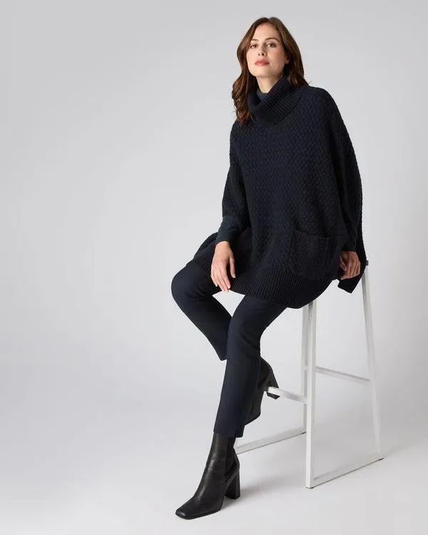 Women Women039s Basketweave Cashmere PonchoIn Navy Blue Navy Blue NPeal Capes and Ponchos