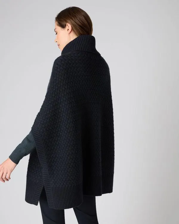Women Women039s Basketweave Cashmere PonchoIn Navy Blue Navy Blue NPeal Capes and Ponchos