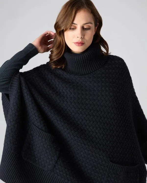 Women Women039s Basketweave Cashmere PonchoIn Navy Blue Navy Blue NPeal Capes and Ponchos