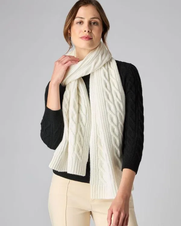 Women Women039s Cable Rib Cashmere ScarfIn New Ivory White New Ivory White NPeal Cashmere Scarves