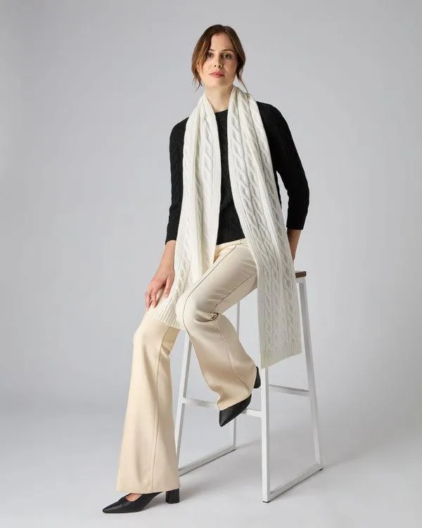 Women Women039s Cable Rib Cashmere ScarfIn New Ivory White New Ivory White NPeal Cashmere Scarves