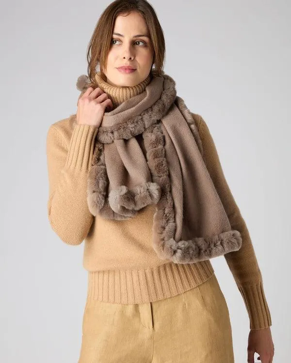 Women Women039s Cashmere Scarf With Fur TrimIn Dark Tan Brown Dark Tan Brown NPeal Cashmere Scarves