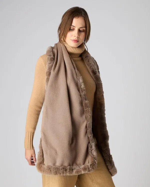 Women Women039s Cashmere Scarf With Fur TrimIn Dark Tan Brown Dark Tan Brown NPeal Cashmere Scarves