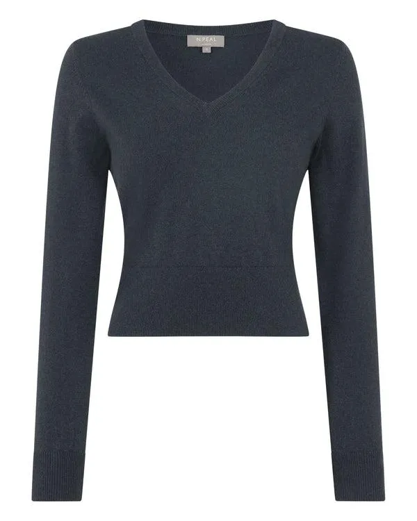 Women Women039s Crop V Neck Cashmere SweaterIn Grigio Blue Grigio Blue NPeal V Necks