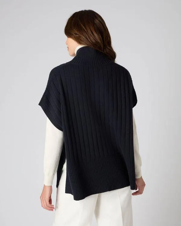 Women Women039s Rib Full Zip Cashmere CapeIn Navy Blue Navy Blue NPeal Pashminas Wraps and Shawls