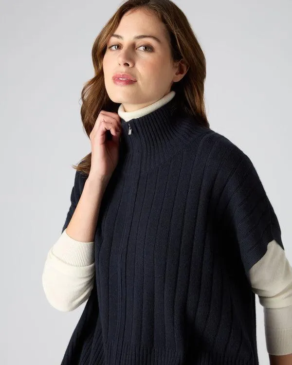 Women Women039s Rib Full Zip Cashmere CapeIn Navy Blue Navy Blue NPeal Pashminas Wraps and Shawls