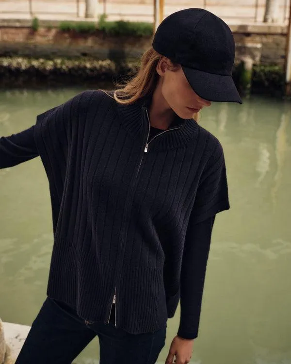 Women Women039s Rib Full Zip Cashmere CapeIn Navy Blue Navy Blue NPeal Pashminas Wraps and Shawls