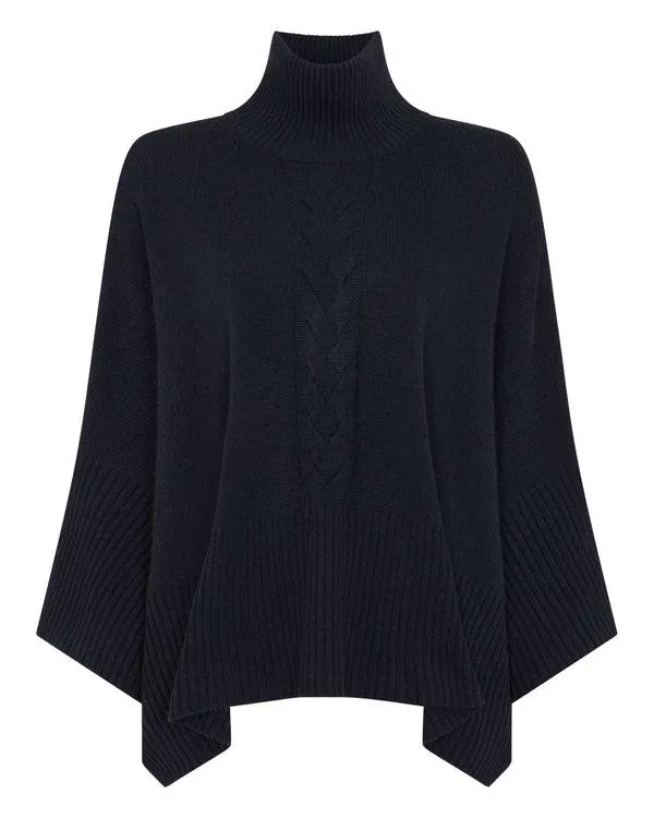 Women Women039s Rib Sleeved Cable Cashmere SweaterIn Navy Blue Navy Blue NPeal Turtle Necks