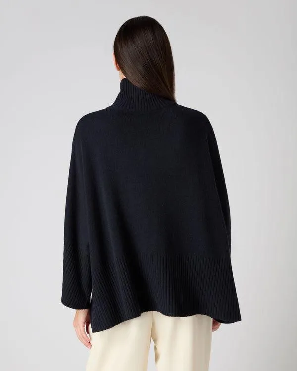Women Women039s Rib Sleeved Cable Cashmere SweaterIn Navy Blue Navy Blue NPeal Turtle Necks