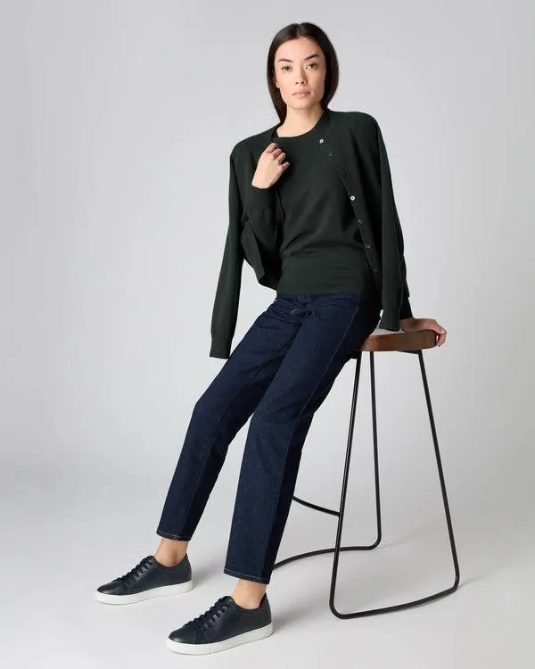 Women Women039s Round Neck Cashmere CardiganIn Dark Green Dark Green NPeal Cardigans