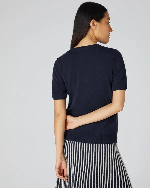 Women Women039s Round Neck Cashmere T ShirtIn Navy Blue Navy Blue NPeal Tops and Tshirts