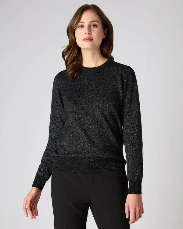 Women Women039s Round Neck Sweater With LurexIn Black Sparkle Black Sparkle NPeal Round Necks