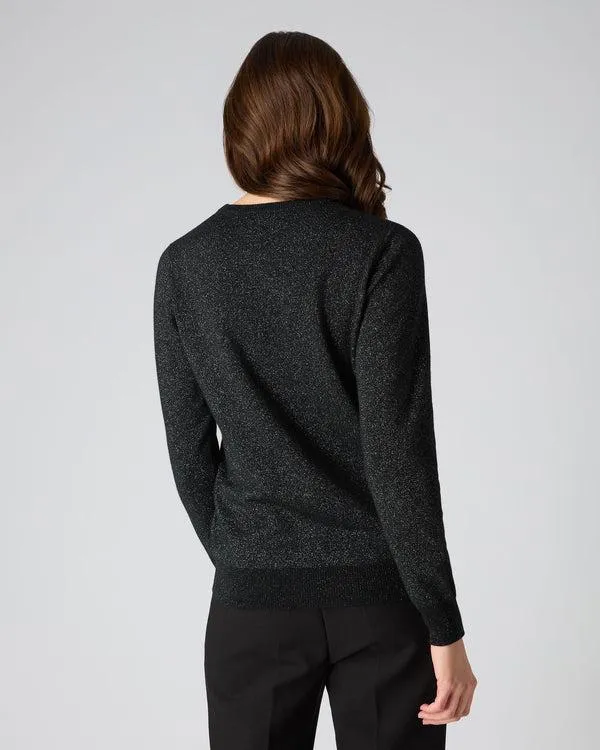 Women Women039s Round Neck Sweater With LurexIn Black Sparkle Black Sparkle NPeal Round Necks