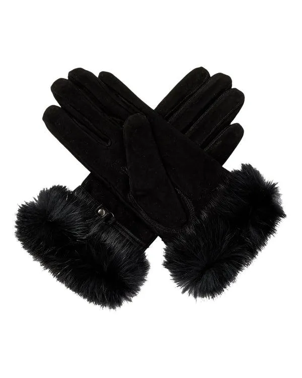 Women Women039s Suede Gloves With Rabbit FurIn Black Black NPeal Gloves
