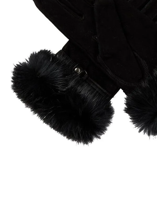 Women Women039s Suede Gloves With Rabbit FurIn Black Black NPeal Gloves
