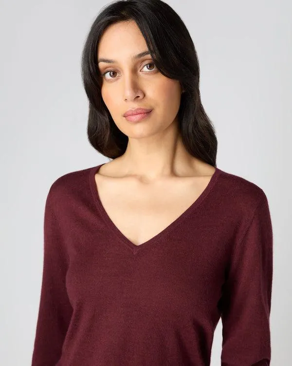 Women Women039s Superfine V Neck Cashmere SweaterIn Burgundy Red Burgundy Red NPeal V Necks