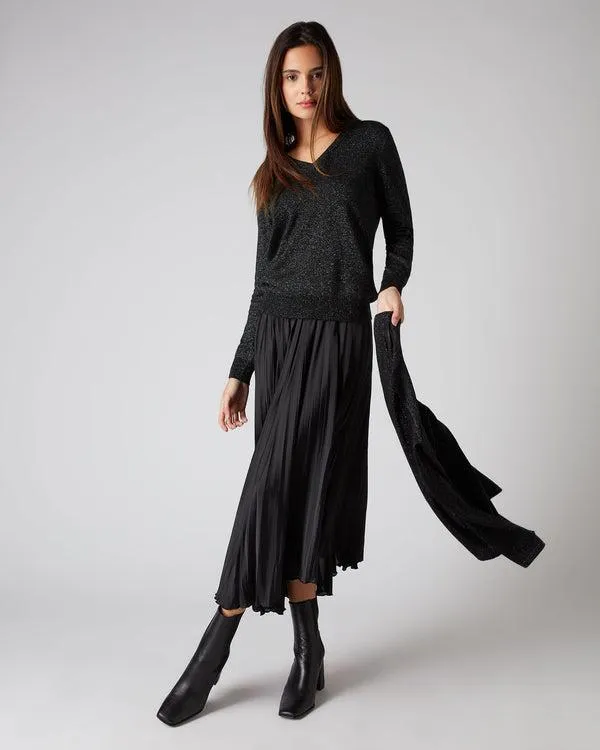 Women Women039s V Neck Cashmere Sweater With LurexIn Black Sparkle Black Sparkle NPeal V Necks