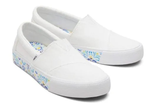 Women WomenFenix White Washed Canvas TOMS Slip Ons