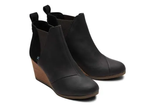 Women WomenKelsey Wedge Bootie Black Leather TOMS Boots and Booties