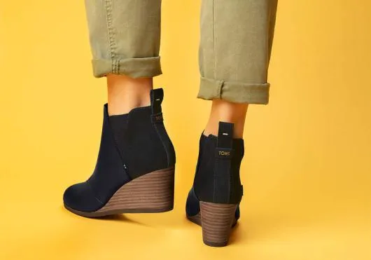 Women WomenKelsey Wedge Bootie Black Leather TOMS Boots and Booties