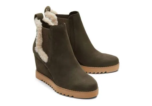 Women WomenMaddie Olive Nubuck Wedge Boot Tarmac Olive TOMS Boots and Booties