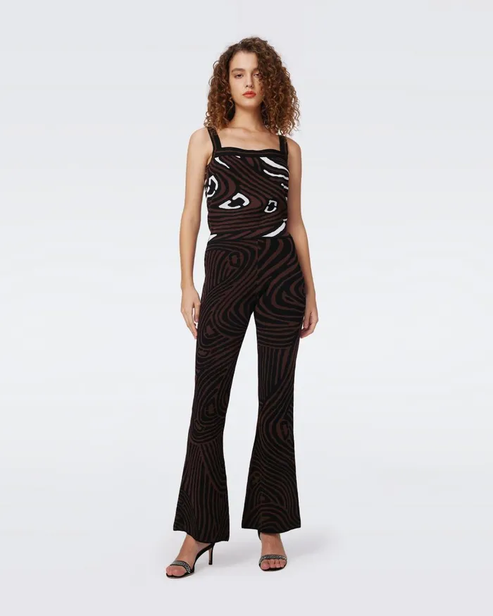 Women Wynn Knit Jacquard Pants Floating Curve Black DVF Pants and Shorts
