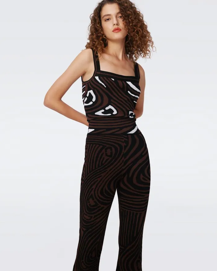 Women Wynn Knit Jacquard Pants Floating Curve Black DVF Pants and Shorts