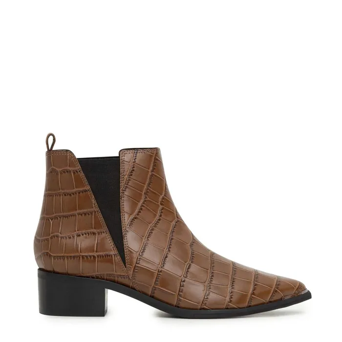Women Yale Pointy Toe Chelsea Bootie Brown Croco Marc Fisher Booties