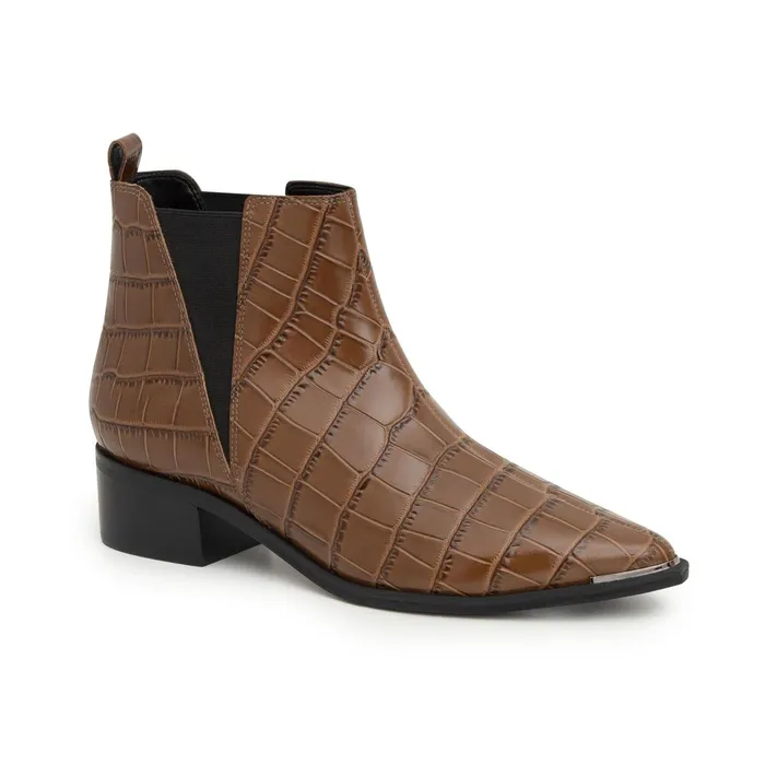 Women Yale Pointy Toe Chelsea Bootie Brown Croco Marc Fisher Booties
