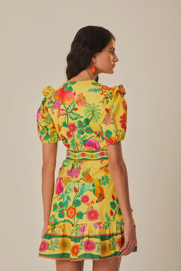 Women Yellow Delicate Fruit Garden Organic Cotton Mini Dress Delicate Fruit Garden Yellow FARM Rio Mini Dresses