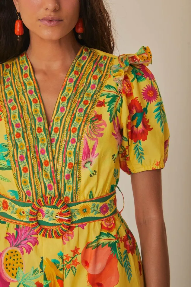 Women Yellow Delicate Fruit Garden Organic Cotton Mini Dress Delicate Fruit Garden Yellow FARM Rio Mini Dresses