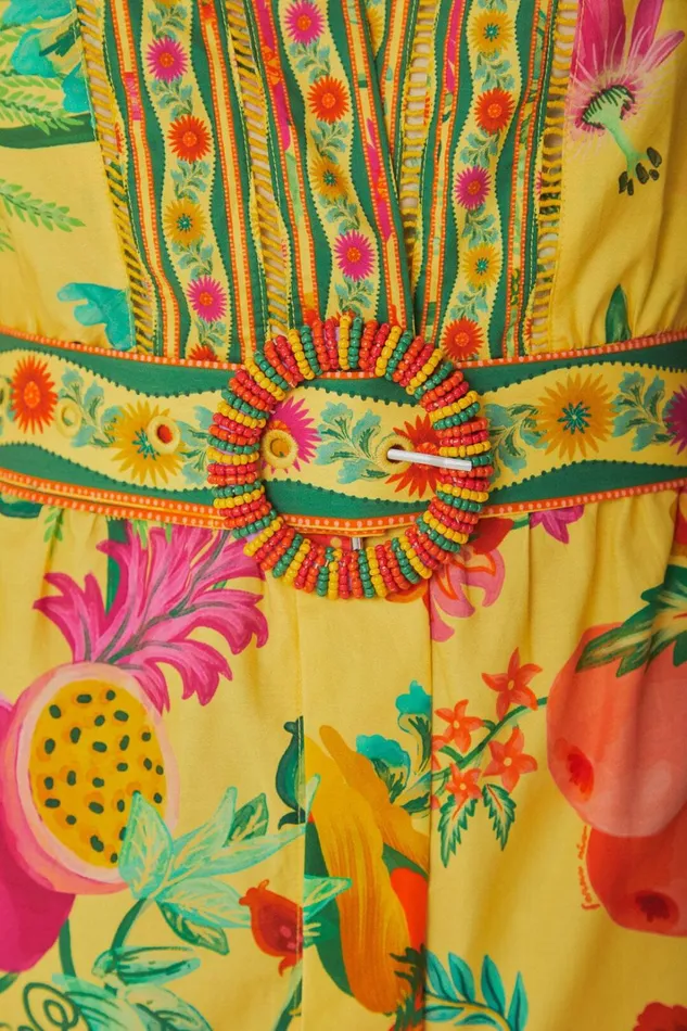 Women Yellow Delicate Fruit Garden Organic Cotton Mini Dress Delicate Fruit Garden Yellow FARM Rio Mini Dresses