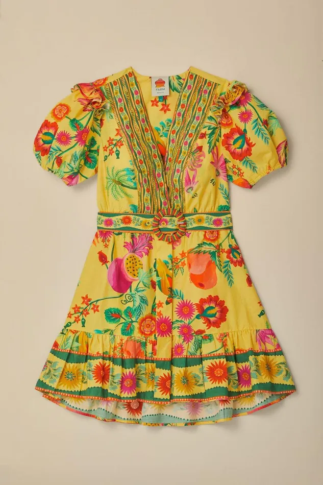 Women Yellow Delicate Fruit Garden Organic Cotton Mini Dress Delicate Fruit Garden Yellow FARM Rio Mini Dresses