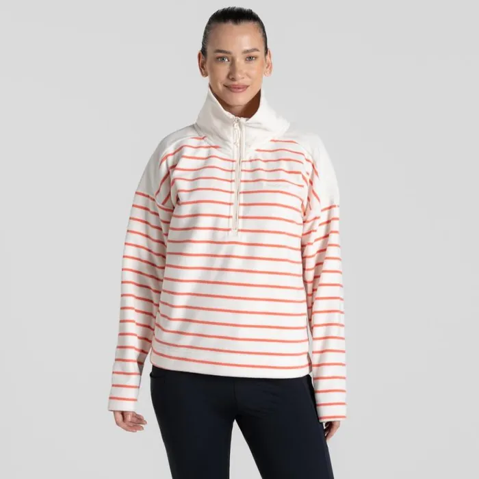 Womens Half Zip Fleece Craghoppers Lily Half Zip Fleece Deep Coral Stripe