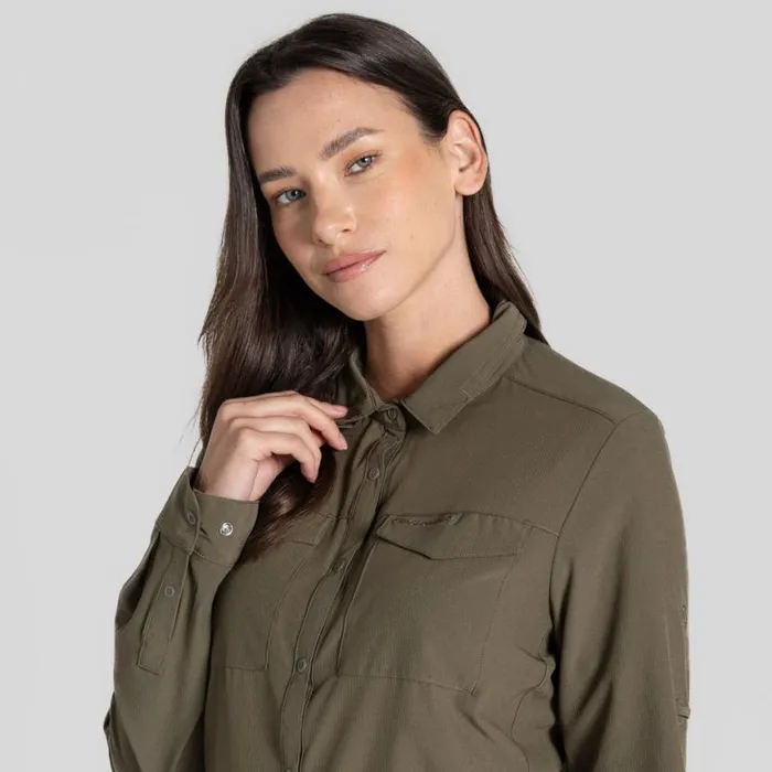 Womens Long Sleeve Craghoppers NosiLife Pro Long Sleeved Shirt III Wild Olive