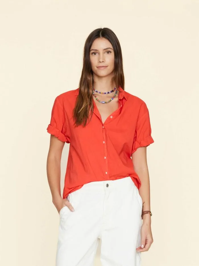 Xirena Orange Sunset Channing Shirt Women Shirts